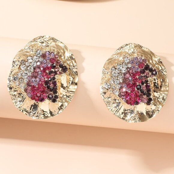 Multicolor Women's Random Color Rhinestone Decor Textured Stud Earring - Picture 2 of 7